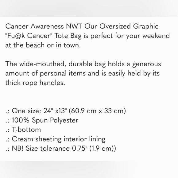 Oversized Graphic "Fu@k Cancer" Awareness Tote Bag - Picture 5 of 5